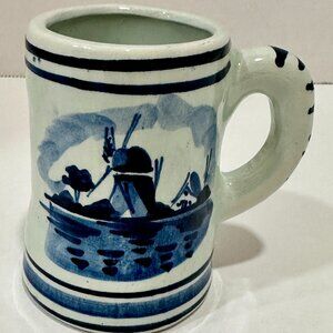 Vintage Delft Holland Miniature Blue Stein Mug Windmill Hand Painted 3" Tall